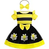 IDOPIP Toddler Baby Girls Birthday Dress Strawberry Cow Bee Cake Smash Party Pageant Bowknot Tutu Dress with Headband Outfit