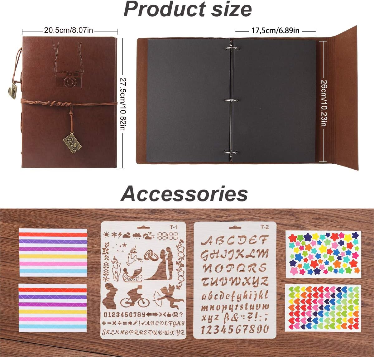 Leather Scrapbook Photo Album Vintage DIY Memory Book Wedding Guest Book Scrap Book Present for Birthday Christmas Father's Day Gift for Photographer Boy Men and women Father Husband (Camera - Image 3