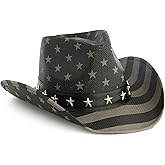 USA Straw American Flag Cowboy Hat for Men, Women, Looks Vintage Cowgirl Hat for Costume Party (Adult Size)