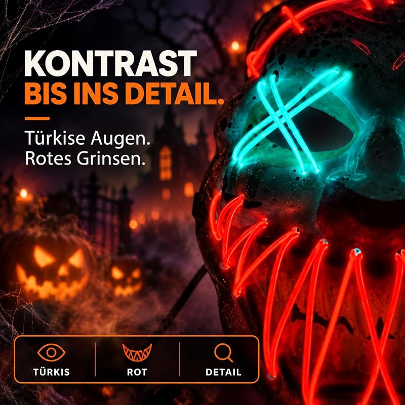 LED Halloween Clown Maske - wie aus Purge steuerbar, Gesicht leuchtend, für Halloween, Fasching & Karneval als Kostüm für Herren & Damen (Farbauswahl) (LED Horror Clown) — Foto 3 von 6