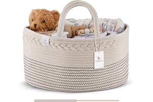 BABYLICIOUS Baby Diaper Caddy | Changing Table Organizer for Wipes, Diapers | Cotton Rope Organizer - Large - Newborn Essentials Must Haves for Parents - Winter Sand