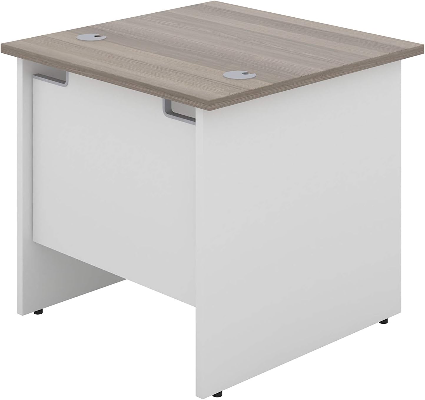Office Hippo Heavy Duty Square Office Desk with Panel Ends, 80 x 80 x 73 cm, White Legs, Grey Oak Top - Image 5
