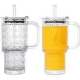 16 Oz Glass Tumbler Cup With Handle, 2 Pack Iced Coffee Cup For Cold/Hot Drinks, Modern Coffee Mug Mason Jar For Smoothies, Juice, Coffee, Tea