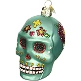 Old World Christmas Day of the Dead Sugar Skull Glass Blown Ornament for Christmas Tree, Handcrafted Holiday Decoration, Day of the Dead Collection