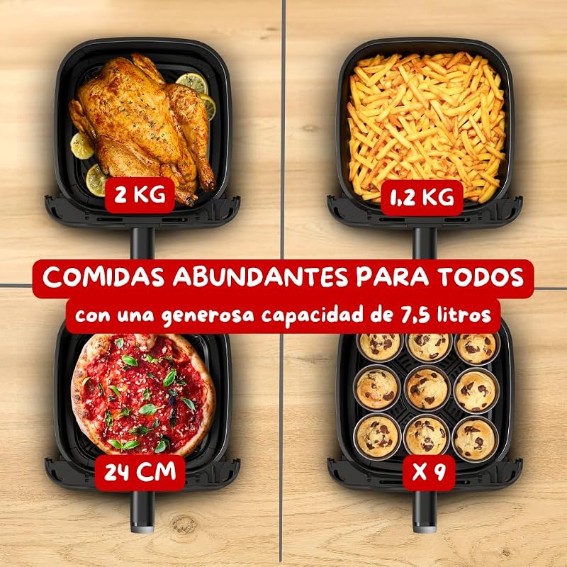 Easy Fry Compact, Freidora de aire, Capacidad de 7,5L, 8 Raciones