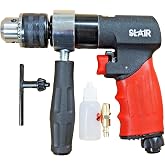 SLAIR 1/2" Heavy Duty Pneumatic Air Drill - Reversible 700 RPM with 6-Planetary-Gear, Low Vibration &amp; Muffled Exhaust - for Metal, Wood, Automotive (Includes Chuck Key &amp; Oil Can)