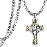 Zoxuxiwu Jesus Necklace for Men 925 Sterling Silver Jesus Cross Necklace Crucifix Necklace Religious Jewelry Gifts for Men