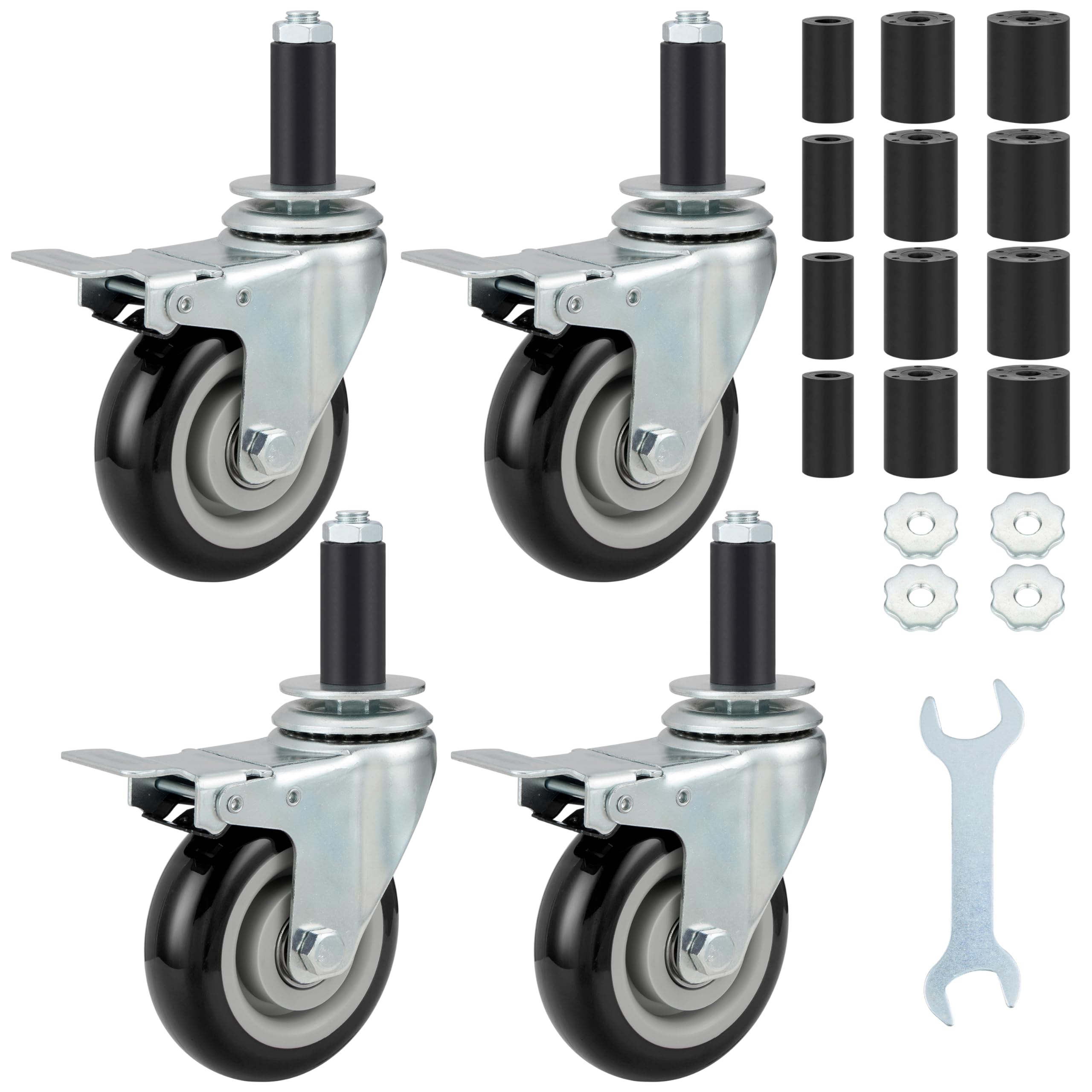 Photo 1 of ***MISSING PARTS***
Finnhomy 4 Inch Prep Table Cater Wheels Set of 4 Heavy Duty Expanding Stem Casters Fit 7/8", 1", 1-1/2" and 1-5/8" Tube Leg with Brake for Stainless Steel Furniture Legs, Worktable, Kitchen Workbench