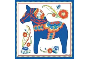 Essence of Europe Gifts Swedish Themed Gift Blue Dala Horse Decorative 6x6 Ceramic Wall Tile | ScandinavianGiftOutlet