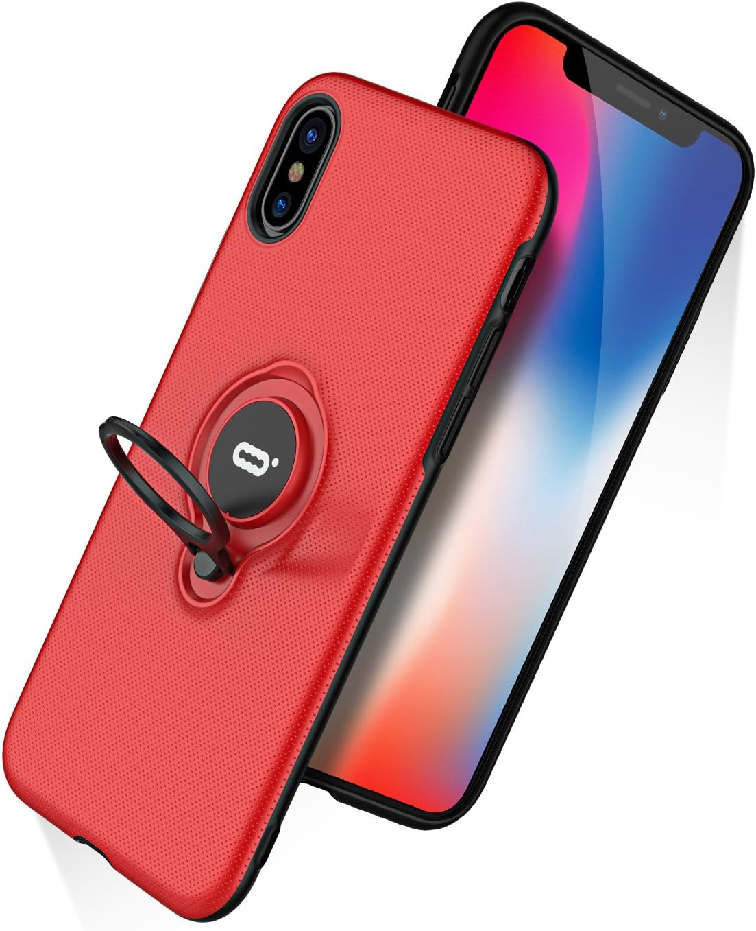 DESOF iPhone X Case, iPhone 10 Case with Ring Holder Kickstand, 360°Adjustable Ring Grip Stand Work with Magnetic Car Mount Anti-Fingerprint Slim Cover for Apple iPhone X (2017) 5.8 inch - Red