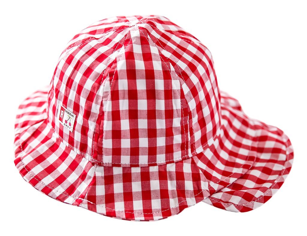 Toyobuy Baby Plaid Wave Brim Cotton Reversible Sun Bucket Hat String Red