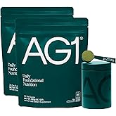 AG1 Greens Powder Refill Bundle – 60 Servings with Stainless Steel Storage Canister & Metal Measuring Scoop | 75 Vitamins, Minerals & Superfoods | Daily Multivitamin & Probiotic | Vegan, Gluten-Free