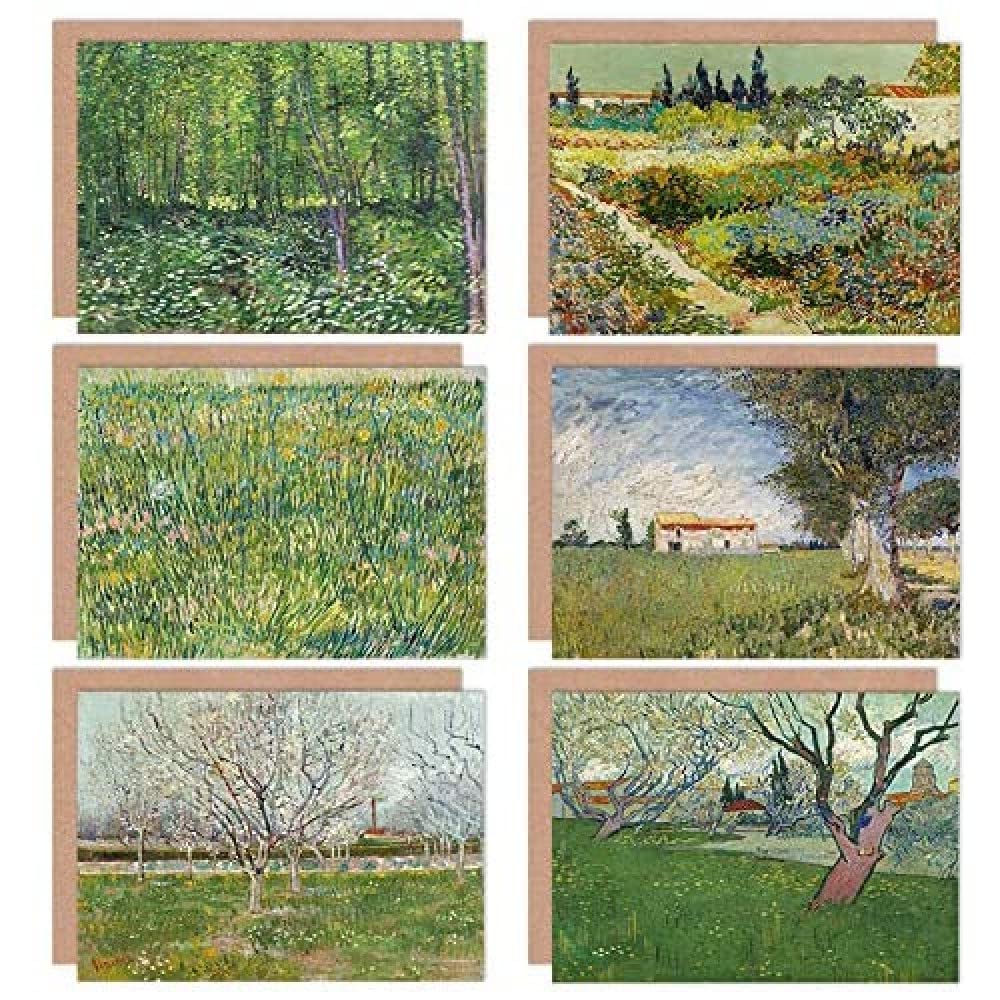 Artery8 Vincent Van Gogh Bloeiende Boerderij Garden Orchard Grass Trees Fine Art Greeting Card Pack of 6