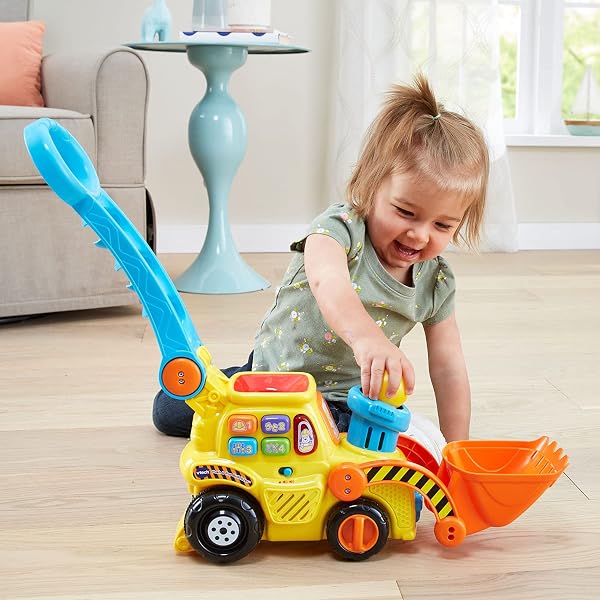 VTECH POP-A-BALLS PUSH AND POP BULLDOZER, YELLOW