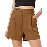 XinYangNi Casual Elastic High Waisted Tailored Work Business Pleated Wide Leg Dressy Shorts with 2 Pockets for Women
