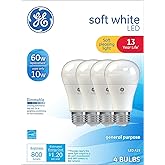 8 Pack GE LED 60W = 10W Soft White 60 Watt Equivalent A19 2700K Light Bulb
