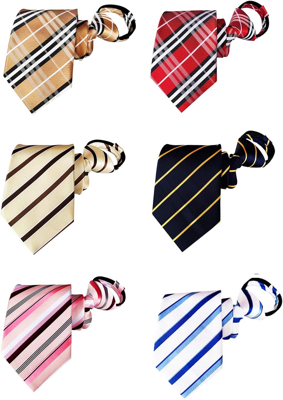 MOHSLEE Men's Zipper Ties 6 PCS Pre-tied Adjustable Woven Formal Zip Necktie Set