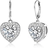 925 Sterling Silver 14K Gold Plated Heart Dangle Earrings, ALEXCRAFT Dangling Drop Earring for Trendy Women Leverback Earings Cubic Zirconia Hypoallergenic