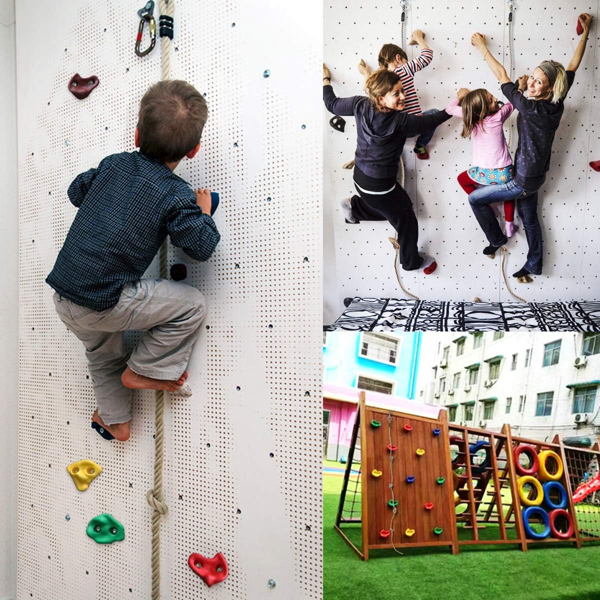 TOPNEW 20 Rock Climbing Holds for Kids, Adult Climbing Rock Wall Grips with 2 Handles, 5.9Ft Knotted Rope for Indoor and Outdoor Playground Play Set - Includes 2 Inch Mounting Hardware: Toys & Games