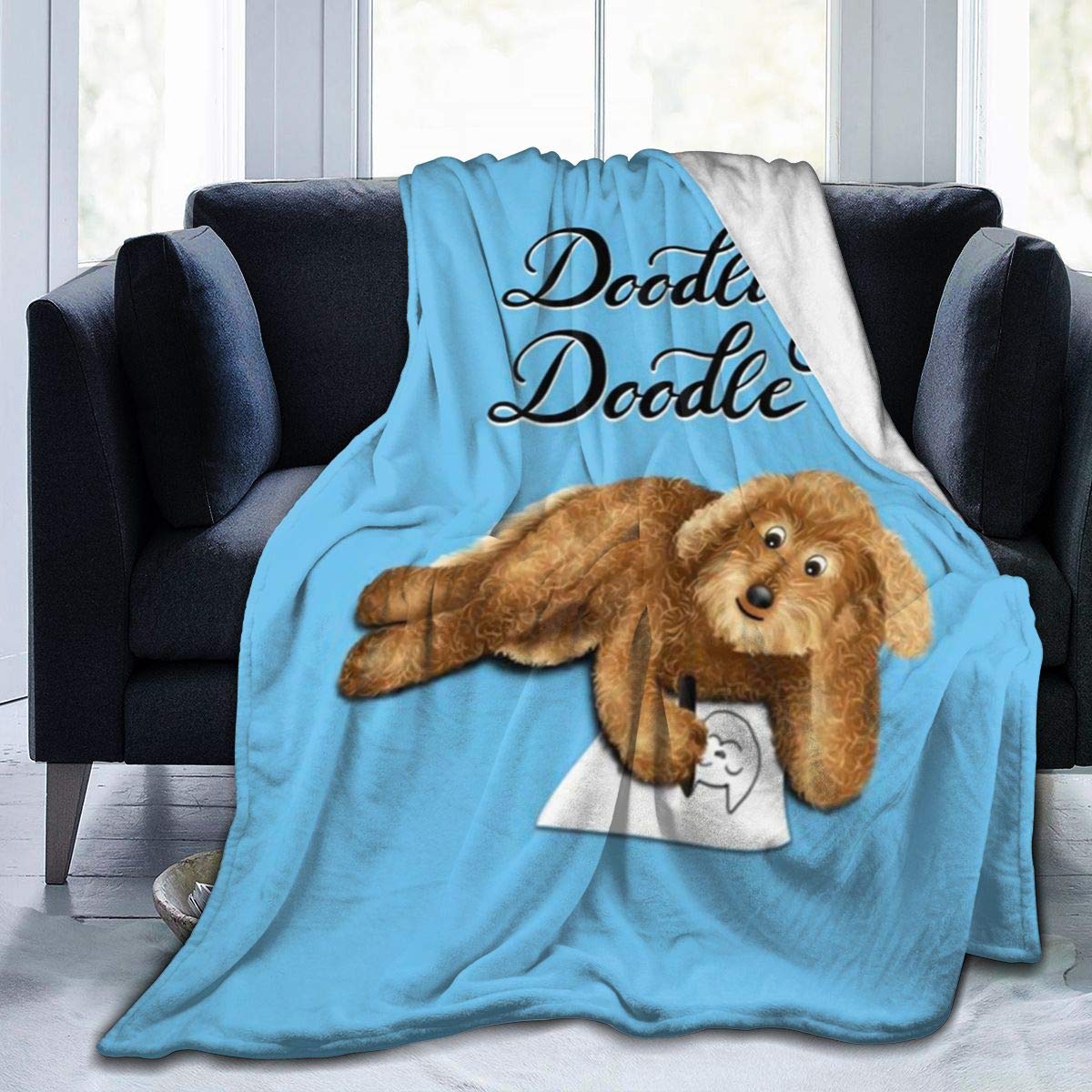 Nice Fleece Bed Blankets, Doodling Doodle Labradoodle Dog Pet Blue Pattern Wedding Throw Blankets, Spring Super Cozy Unique Blanket for Kids Work Floor