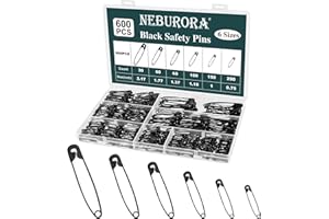 NEBURORA 600Pcs Black Safety Pin Assorted Size Safety Pin Small and Large Safety Pins for Clothes Home School Office Sewing C