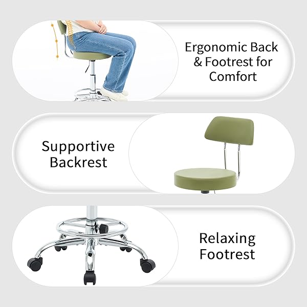 FIRAVOE DRAFTING CHAIR (WORK STOOL WITH BACK)(SWIVEL SHOP STOOL 19.5″-26.6″) ADJUSTABLE HEIGHT AND FOOTREST ERGONOMIC OFFICE CHAIR (GREEN)