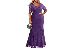 PINUP FASHION Wedding Dresses for Bride Plus Size - Mermaid Formal Evening Gown Wrap Neck Lace Dress