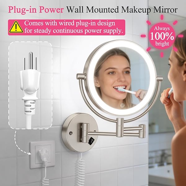 WALL MOUNTED MAKEUP MIRROR WITH LIGHTS 30X/1X DOUBLE-SIDED VANITY MIRROR