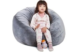 BCHWAY FAMILY Bean Bag Chair Cover, Stuffed Animal Storage, Plush Toys Organizer Holder, Beanbag Chairs Cover for Kids Teans and Adults Super Soft and Comfortable Fabric X-Large with Handle and Zipper -Round Grey