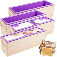 KOYEE 4PCS Flexible Rectangular Soap Silicone Mold with Wood Box DIY Tool for Soap Cake Making 42oz (Purple)