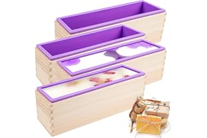 KOYEE 4PCS Flexible Rectangular Soap Silicone Mold with Wood Box DIY Tool for Soap Cake Making 42oz (Purple)