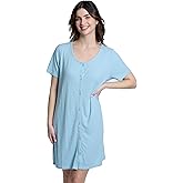 Mad Dog Women's Night Shirts - Soft Waffle Knit Womens Sleep Shirts, Short Sleeves Button-Up Pajamas Nightgowns Sleep Dress