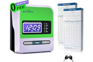 JIAN BOLAND Thermal Time Clocks for Employees Small Business in/Out Time Punch Clock, No Ink Ribbons or Network Needed, with 50 Time Cards & 2 Keys 0 Monthly Fee