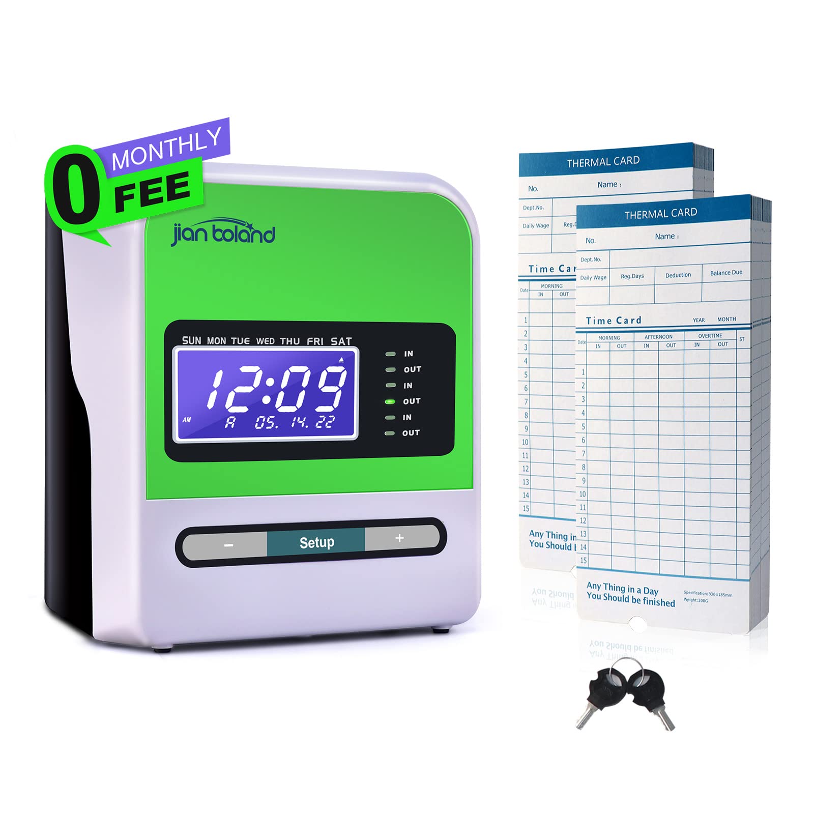 Elebinke Clocking In Machine for Employees, Small Business Time Punch Clock, Automatic Daylight Saving, No Ink Ribbons, 0 Monthly Fee, Includes 50 Cards & 2 Keys