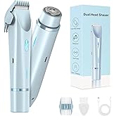 YZDJQX Bikini Trimmer for Women-2 in 1 Dual Head Electric Razors,IPX7 Waterproof Bikini Electric Shaver,Dry & Wet Use Painless Bikini Shaver,Pubic Hair Trimmer for Private Area & Body Hair,Blue