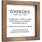 pechpell Wooden Zoomies Sign, 6 Inch Funny Dog Themed Decor for Dog Lover Gifts, Indoor Desk Table Wall Art Shelf Tiered Tray Bathroom Bedroom Rustic Farmhouse Decorations for Home