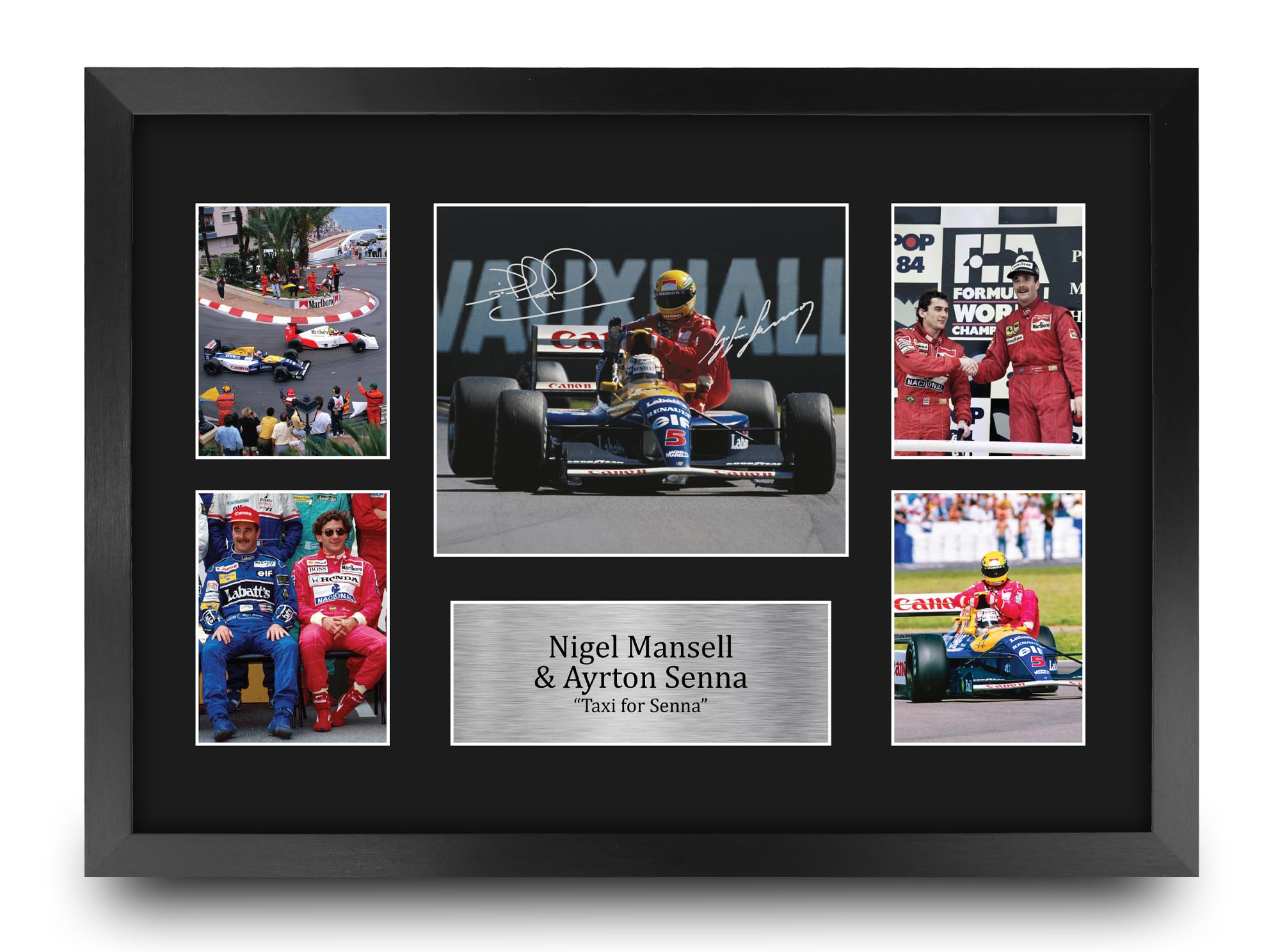 HWC Trading FR A3 Nigel Mansell & Ayrton Senna Gifts Printed Signed Autograph Presentation Display for F1 Formula 1 Racing Fans - A3 Framed — image 1