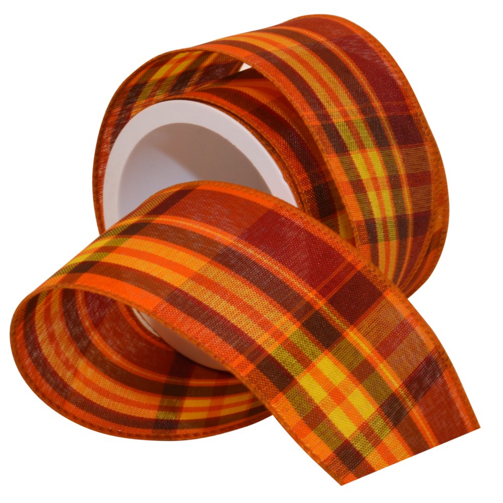 Morex Ribbon Abundance Plaid Wired Fabric Ribbon, Pumpkin, 2-1/2 in x 3-Yd — image 1
