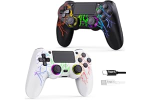 GamingBoy 2 Pack Wireless Controller for PS4, LED Controller for Ps4/Slim/Pro/PC with Adjustable RGB Light-up,Hall Effect Joystick,Dual Vibration,6-Axis Gyro,1000mAh Battery,USB C Port- Black+White