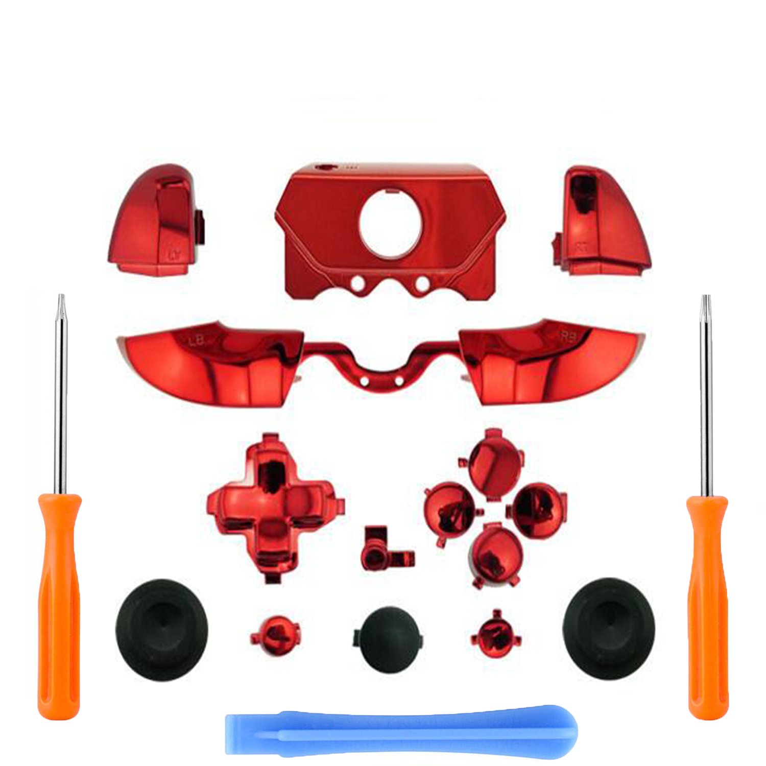 Bumpers Triggers Buttons DPad LB RB LT RT Buttons & T6 T8 Screwdrivers & Crowbar For Xbox One Elite Controller 3.5mm (Chrome Red)