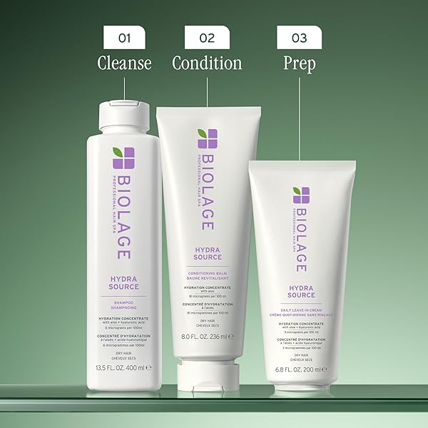 BIOLAGE HYDRA SOURCE CONDITIONING BALM – CONDITIONS, DETANGLES & ADDS SOFTNESS, FOR DRY HAIR, INFUSED WITH FERMENTED ALOE & MICRO-FILTERED HYALURONIC ACID, VEGAN & PARABEN-FREE, 16.9 FL OZ