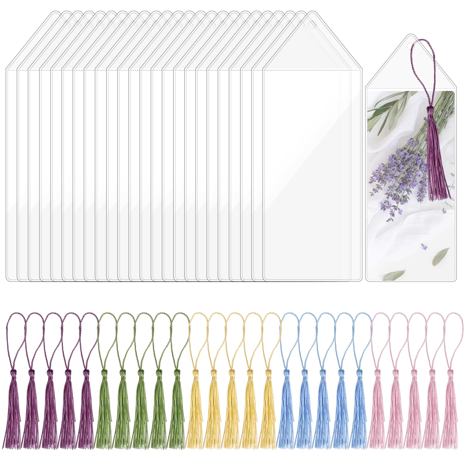 25Pcs Bookmark Sleeves Clear Plastic Bookmark Covers with Tassels Vinyl Book Marker Cover Holder for 2 x 6 Inches Photo Strips Wedding Valentine's Day Gift