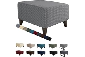 MAXIJIN Jacquard Ottoman Cover Slipcovers Folding Storage Stool Furniture Protector Cover Soft Thick Rectangle Foot Rest Slipcover with Elastic Bottom (Ottoman Large, Light Gray)