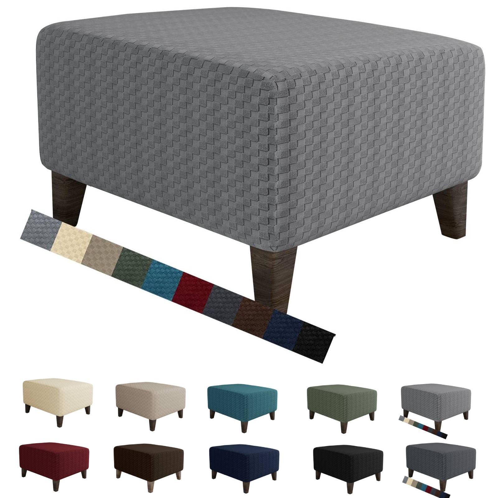 Photo 1 of MAXIJIN Jacquard Ottoman Cover Slipcovers Folding Storage Stool Furniture Protector Cover Soft Thick Rectangle Foot Rest Slipcover with Elastic Bottom (Ottoman Large, Light Gray)
