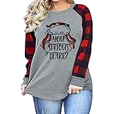 Plus Size Women Christmas Shirts You Serious Clark Shirt Christmas Buffalo Plaid Shirts Long Sleeve Baseball Tee
