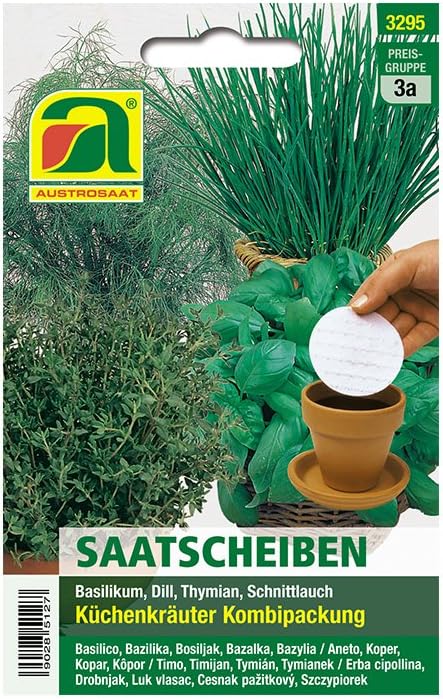 4 Varieties | Herb Seed Assortment | Seed-disc Combination Pack | Kitchen Herbs Set for 1 Seed Slice of Basil Dill Thyme and 2 Seed Chives for Cultivation in Garden-Bed and Balcony