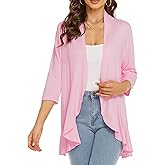 YnimioAOX Women's Cardigan Lightweight Open Front 3/4 Sleeves Draped Ruffles Knit Cardigan Sweaters