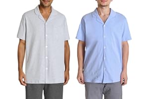 Esenchel Men's Cotton Knit Sleep Shirt Button Down Pajama Top 2 Pack