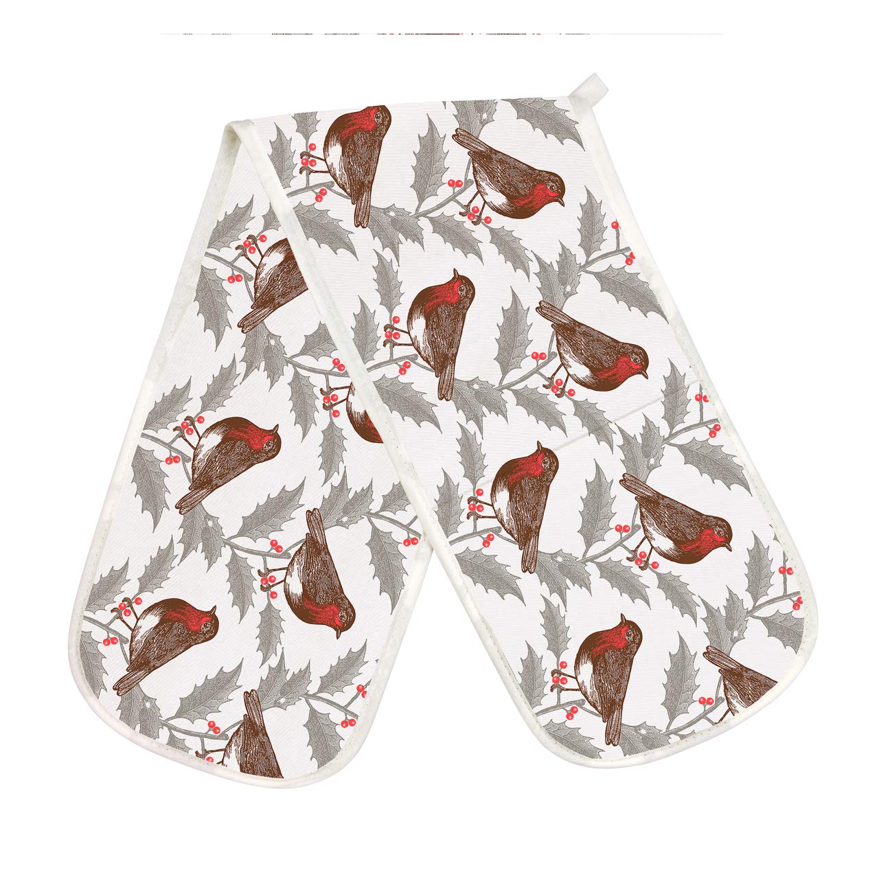 Thornback & Peel Robin and Holly Double Oven Glove, Cotton, Multicolour, 84 x 20 x 3 cm