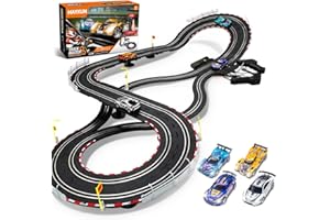 HAYXUN Electric Slot Car Race Track Sets - 1:43 Race Car Track Sets with 4 Slot Cars with Headlights, 2 Hand Controllers, Dual Racing Game Lap Counter, Birthday, Toys for Kids